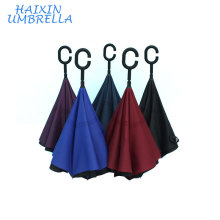 Multi-couleurs facultatif 23 &quot;Pongee Personnaliser le logo Double Couche C Poignée Coupe-vent Extérieur Inversé inversé Upside Down Umbrella